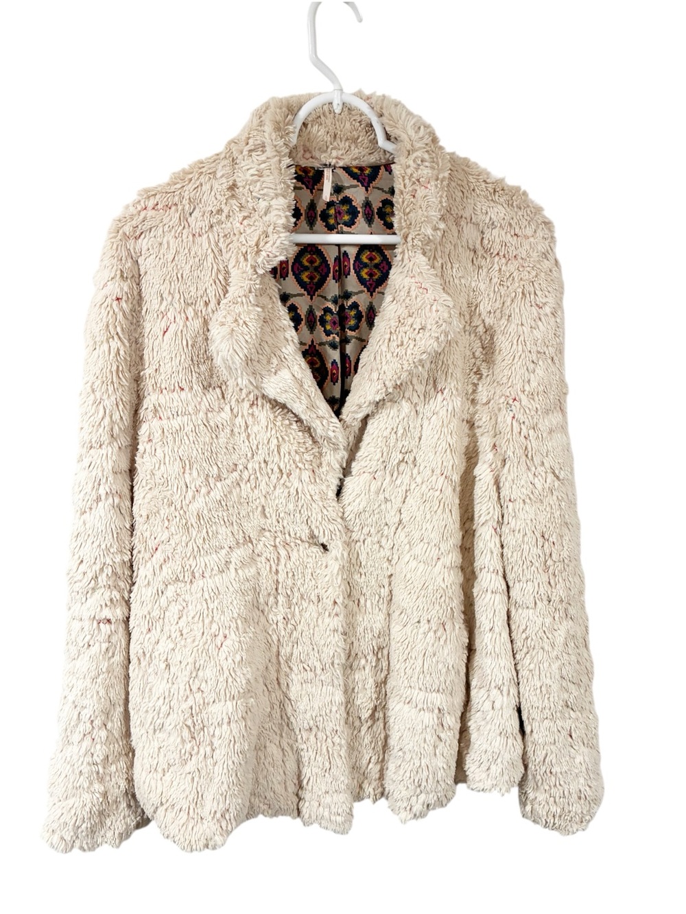 Free People Faux Fur Cream Single Button Jacket Size Large